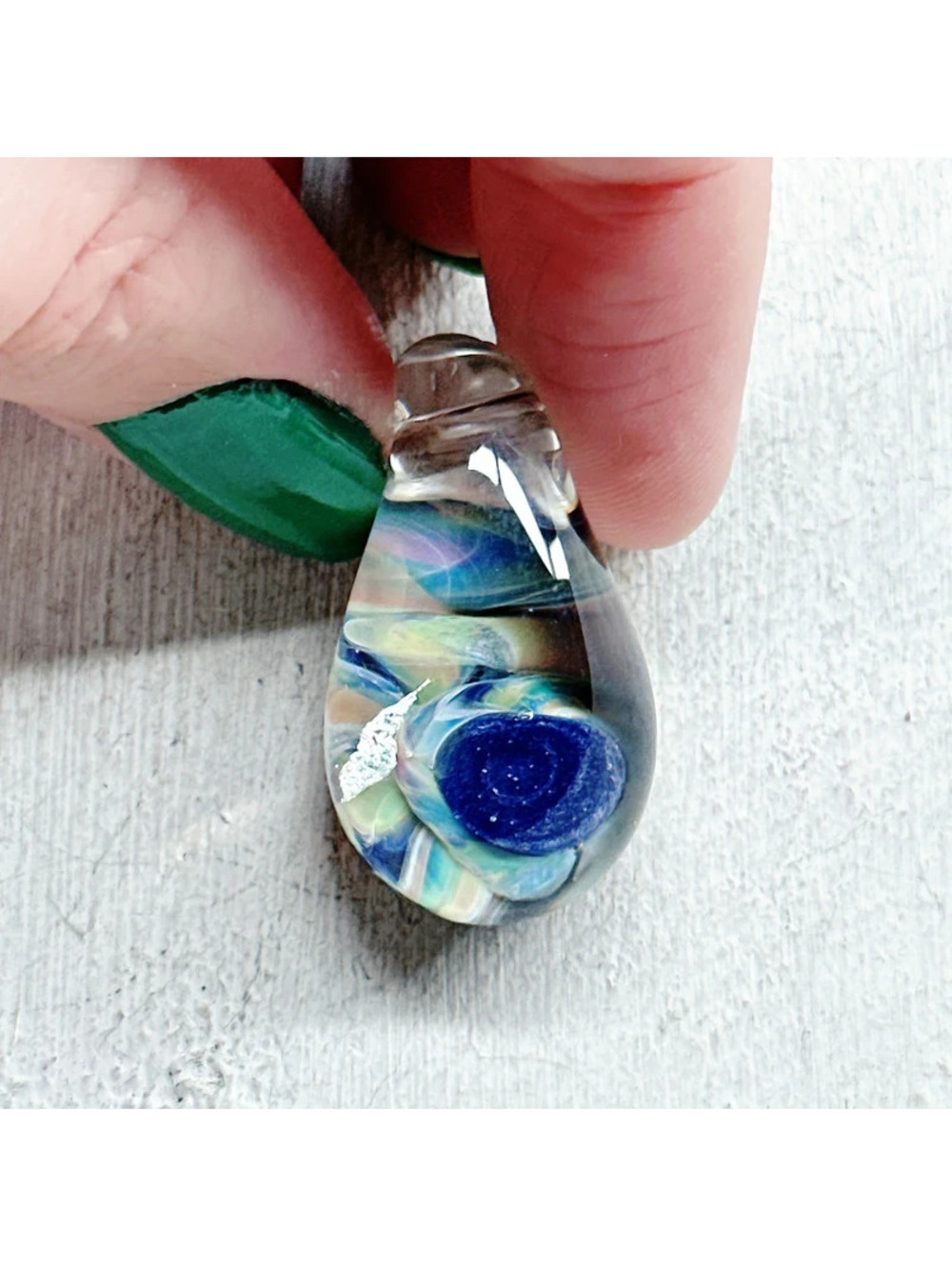 5505gc. Blue Rose Floral Art Glass Pendant